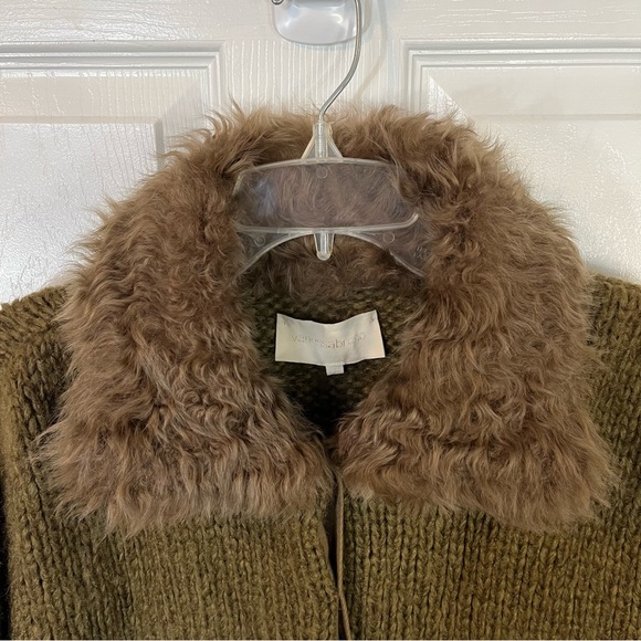 Vanessa Bruno Merino Wool Blend Faux Fur Collar Knit Brown Sweater Coat - Picture 6 of 12